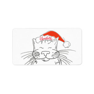 Étiquette Chat de Noël tablette blanche et rouge