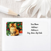 Étiquette Chat de Noël Vintage (En situation)