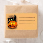 Étiquette Chat Fun Halloween Caractère mordant un Citrouille (En situation)
