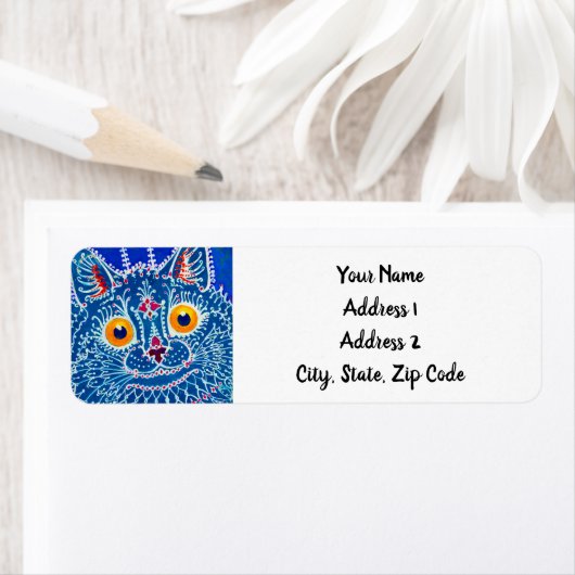 Étiquette Chat gothique bleu (En situation)