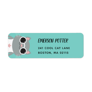 Étiquette Chat gris cool | Turquoise