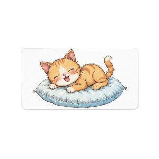 Étiquette Chat Heureux Rêvant sur un Coussin Confortable