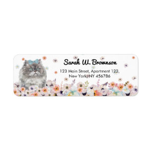 Étiquette chat himalayen yeux bleus noeud papillon assis fle