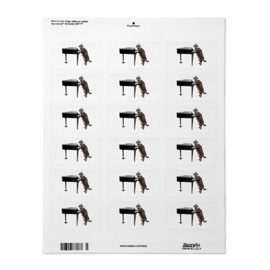 Étiquette Chat Jouer Piano (Feuille entière)