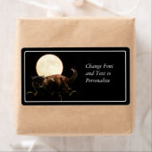 Étiquette Chat Lune sur une clôture avec Pleine lune (En situation)