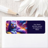Étiquette Chat mignon bleu violet Imaginaire (En situation)