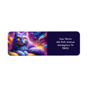 Étiquette Chat mignon bleu violet Imaginaire