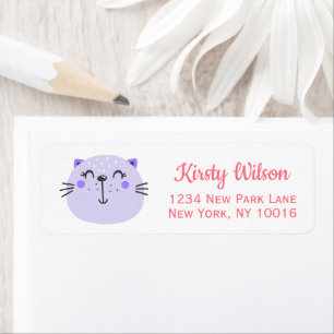 Étiquette Chat mignon pourpre BABY SHOWER