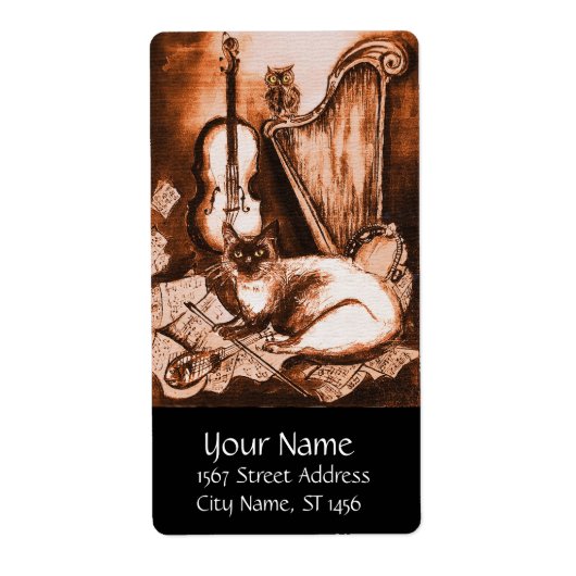 Étiquette CHAT MUSICAL, Brown et blanc noir (Devant)