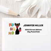 Étiquette Chat noir avec design de texte Ho Ho Ho (En situation)