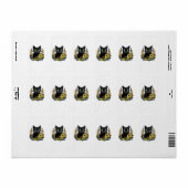 Étiquette chat noir avec fleurs (Feuille entière)