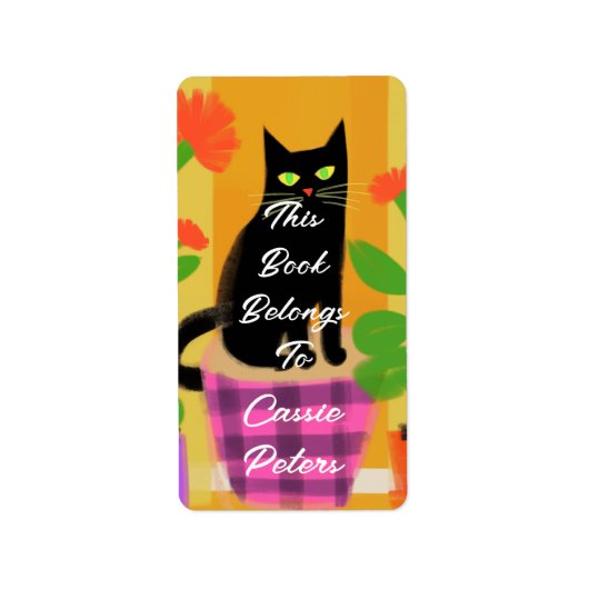 Étiquette Chat Noir Avec Les Ménages Ce Livre Appartient À (Devant)
