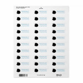 Étiquette Chat noir bleu adresse de retour blanc (Feuille entière)