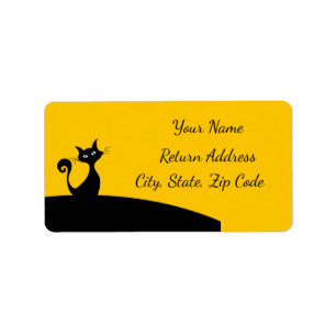 Étiquette Chat noir cool sur noir & jaune Personnaliser