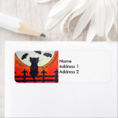 Étiquette Chat noir d'Halloween chauves-souris lune (En situation)