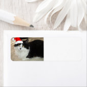 Étiquette Chat noir et blanc de Noël (En situation)
