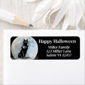 Étiquette Chat noir et lune (En situation)