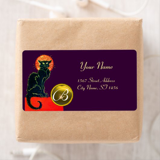 ÉTIQUETTE CHAT NOIR HALLOWEEN PARTY MONOGRAM (En situation)