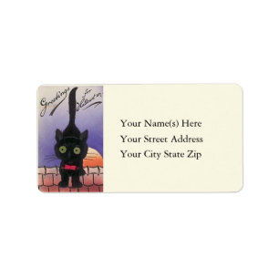 Étiquette Chat noir mignon sur l'étiquette de adresse de