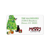 Étiquette Chat noir, Oiseau, Arbre de Noël Adresse de retour (Devant)