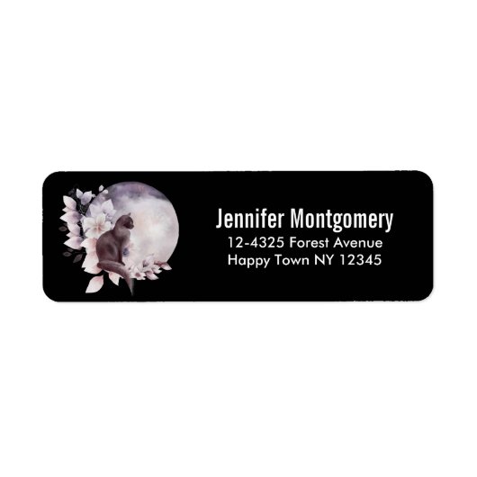 Étiquette Chat noir par une Pleine lune magique (Devant)