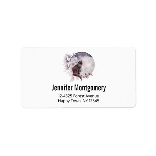 Étiquette Chat noir par une Pleine lune magique (Devant)