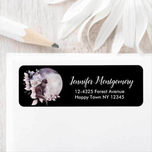 Étiquette Chat noir par une Pleine lune magique (En situation)