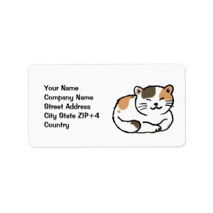 Étiquette chat orange et noir de calicot pelucheux mignon