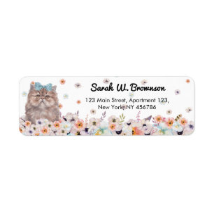 Étiquette Chat Persan Shirazi Visage Mignon Dessin Floral