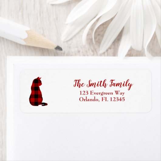 Étiquette Chat Plaid Check Silhouette Adresse de retour (En situation)