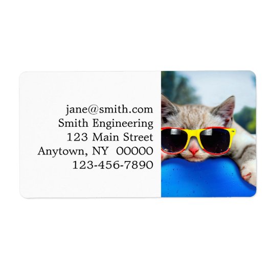 Étiquette Chat portant des lunettes de soleil se relaxant su (Devant)