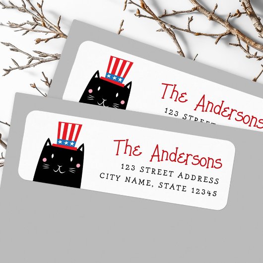 Étiquette Chat portant un casquette patriote 4 juillet