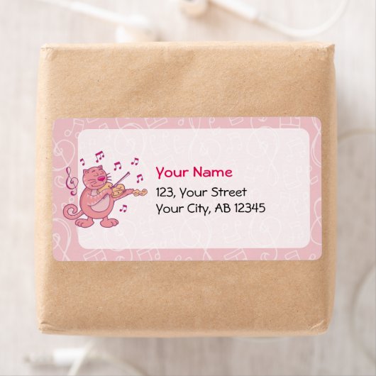 Étiquette Chat rose avec Violon (En situation)