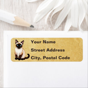 Étiquette Chat Siamois Sur Vieux Papier