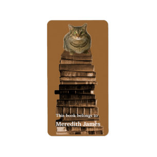 Étiquette Chat sur pile de livres Plaque de livres