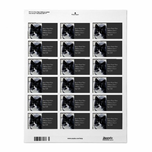 Étiquette Chat Tom noir avec marques blanches (Feuille entière)