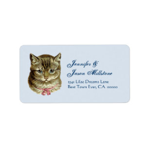 Étiquette Chat vintage avec l'étiquette de adresse rose