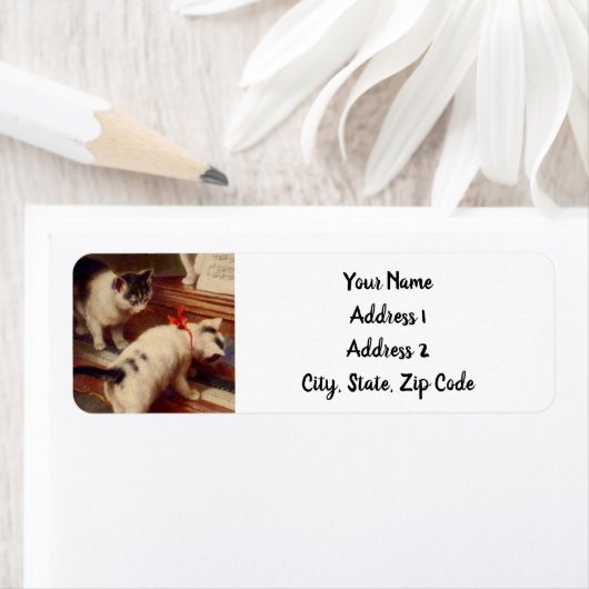 Étiquette Chatons et piano (En situation)