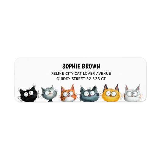 Étiquette Chats Bizarres Art Félin Mignon Adresse de Retour (Devant)