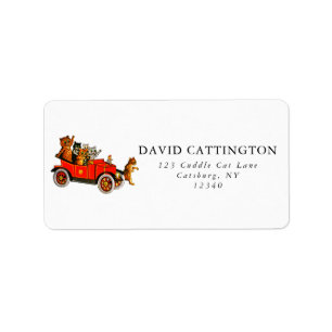 Étiquette Chats caricaturaux vintages amusants en voiture an