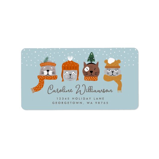 Étiquette Chats de Noël mignons en bonnets douillets Adresse (Devant)
