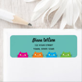 Étiquette Chats Kawaii Colorés Adresse de Retour (En situation)