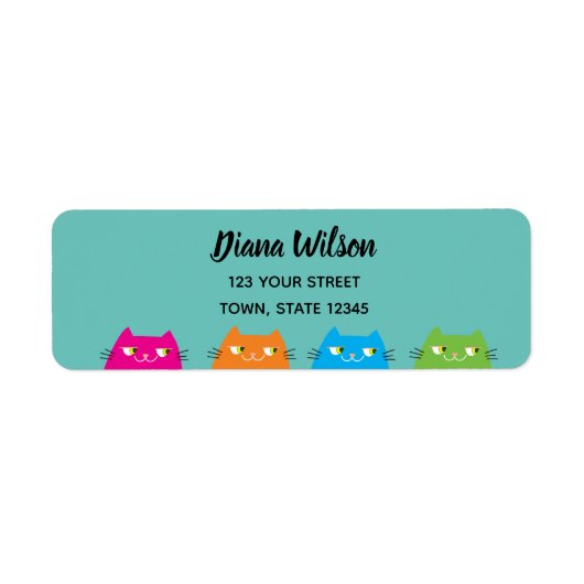 Étiquette Chats Kawaii Colorés Adresse de Retour (Devant)