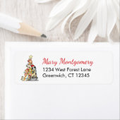 Étiquette Chats mignons Arbre de Noël Adresse de retour (En situation)