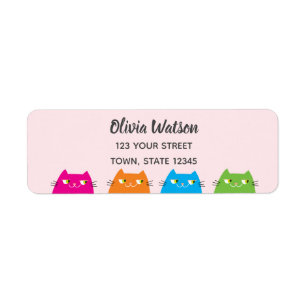 Étiquette Chats Mignons Kawaii Rose Adresse de Retour