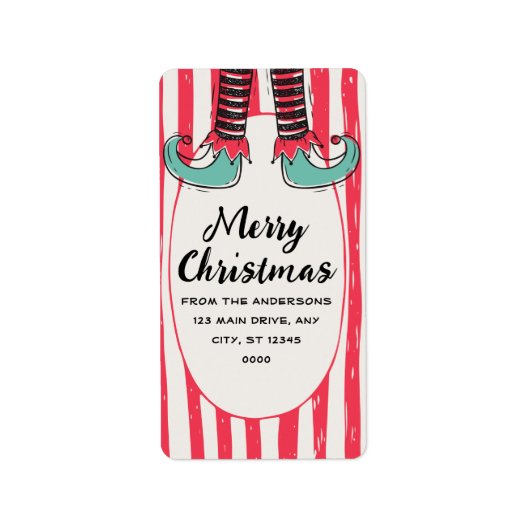 Étiquette Chaussette de lutin dessinée à la main personnalis (Devant)