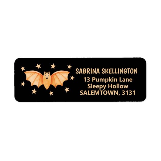 Étiquette Chauve-souris éffrayante Pastel Orange Bat aux éto (Devant)