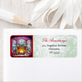 Étiquette Cheminée en verre de Noël Parties scintillant vert (En situation)