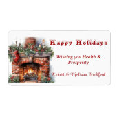 Étiquette Cheminée Red Stocking Holly Feuilles bougies (Devant)