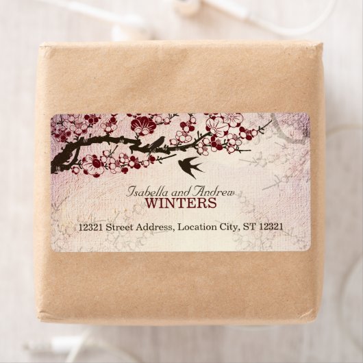 Étiquette Cherry Blossom et Inséparables (En situation)